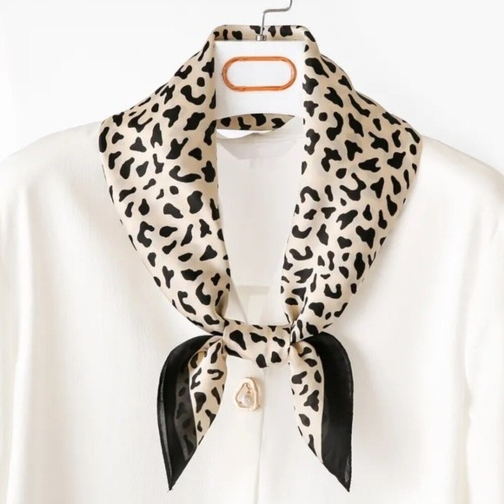 Leopard Print Scarf Square Monochromatic Animal Silky Satin Graphic Chic Paris